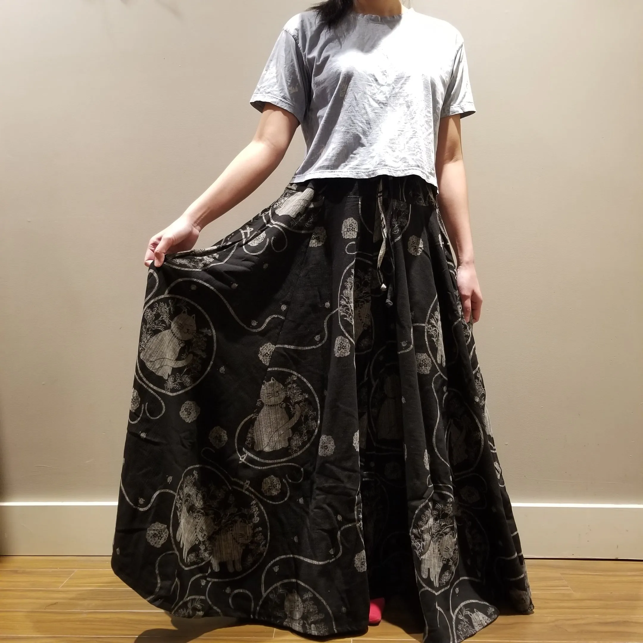 Neko Cat 8 Panel Print Long Skirts