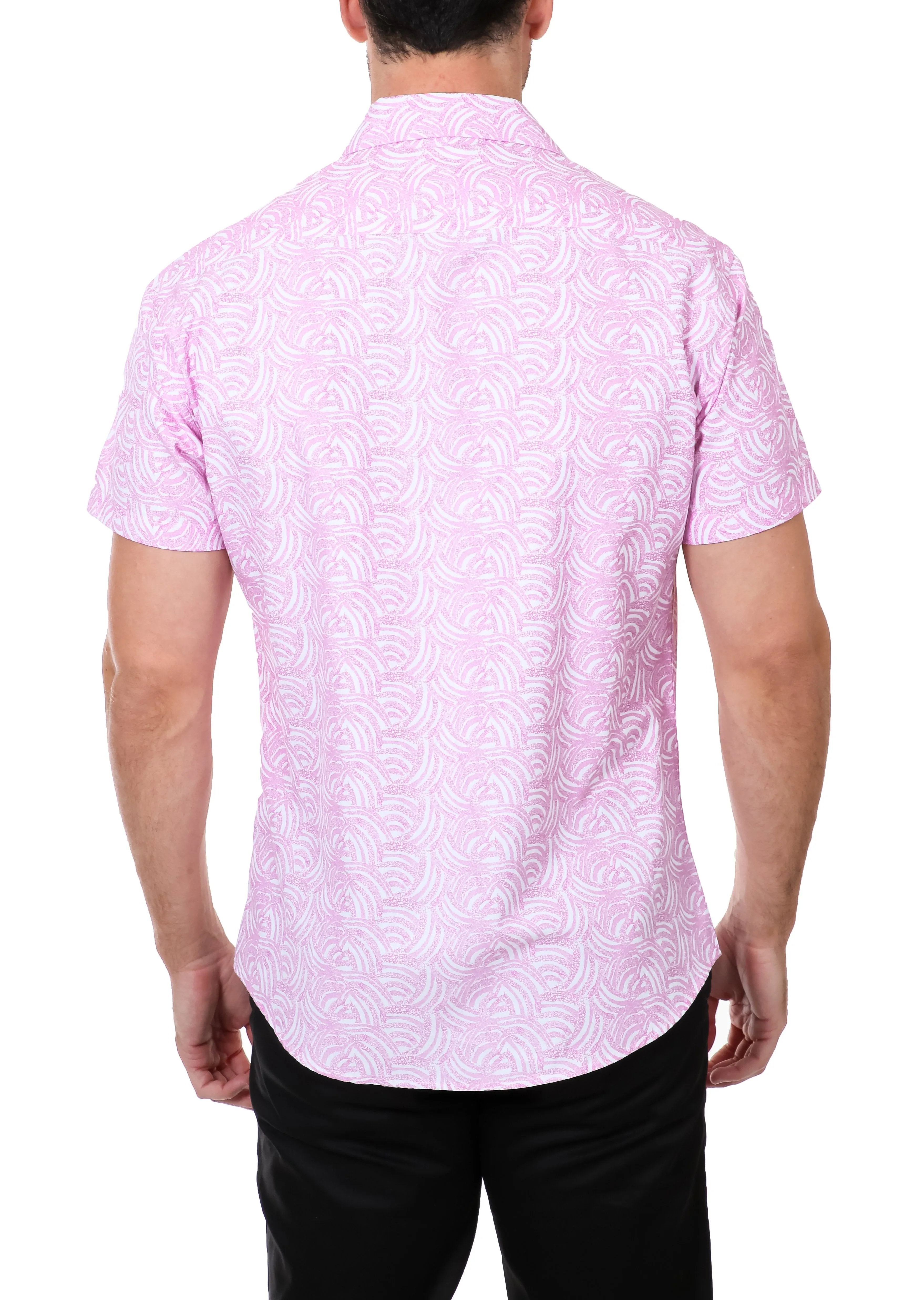 Pink Wavy Short Sleeve Dress Shirt