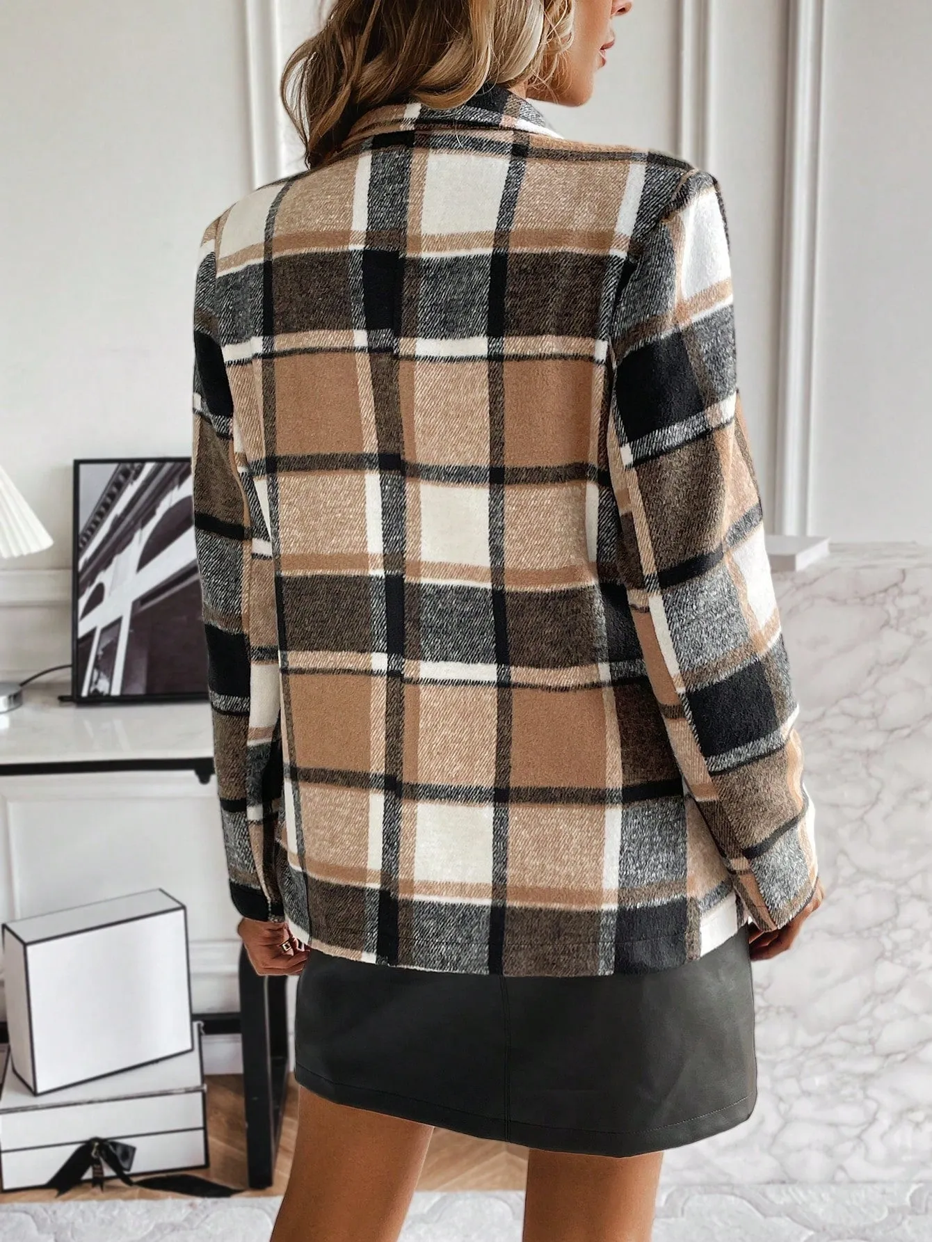 Plaid Print Lapel Neck Blazer