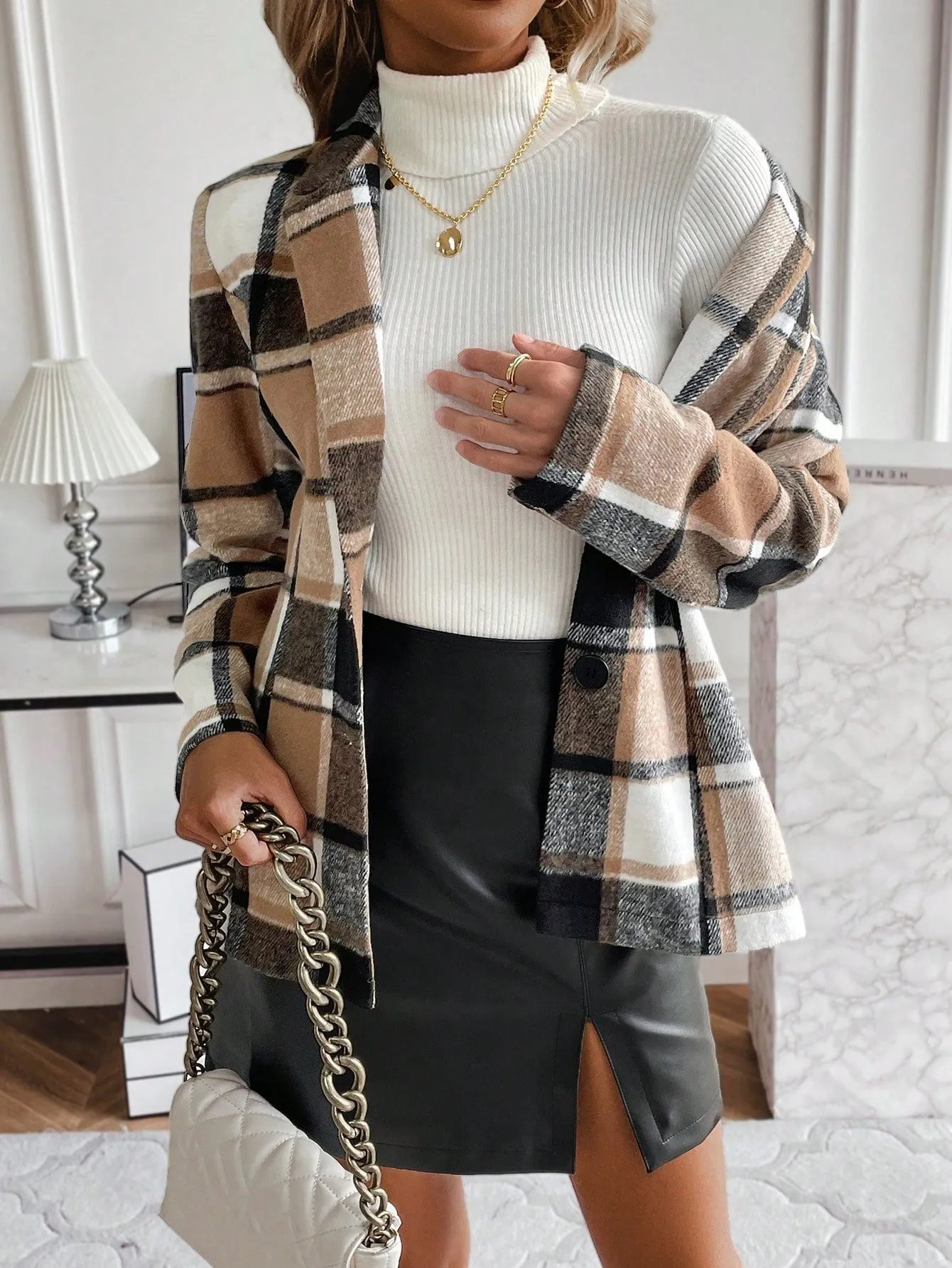 Plaid Print Lapel Neck Blazer