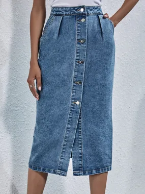 Pleated Split-Joint Loose Denim Skirts