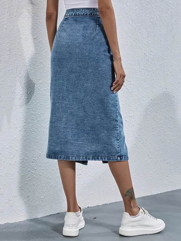 Pleated Split-Joint Loose Denim Skirts