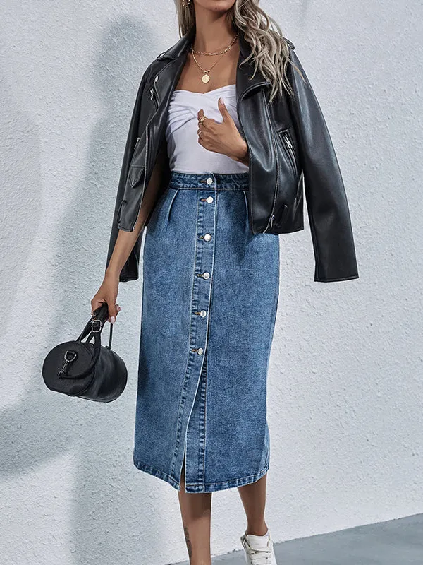 Pleated Split-Joint Loose Denim Skirts