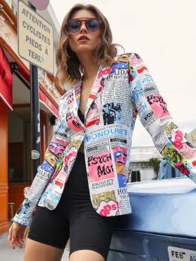 Pop Art Print Single Button Blazer