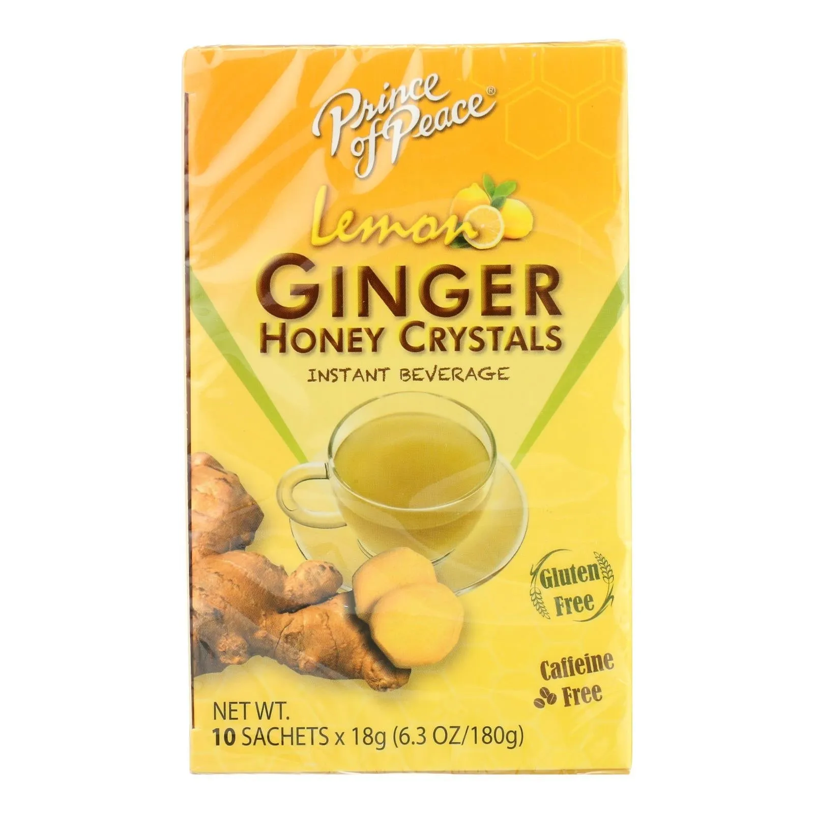 Prince Of Peace Instant Lemon Ginger Honey Crystals (10 tea bags per pack, Pack of 6)