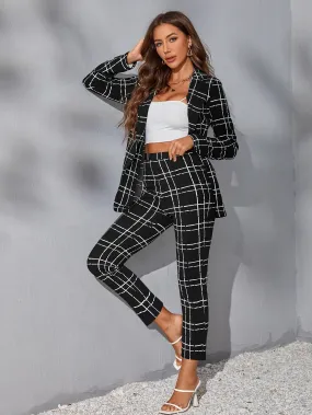 Privé Plaid Print Lapel Neck Blazer & Pants