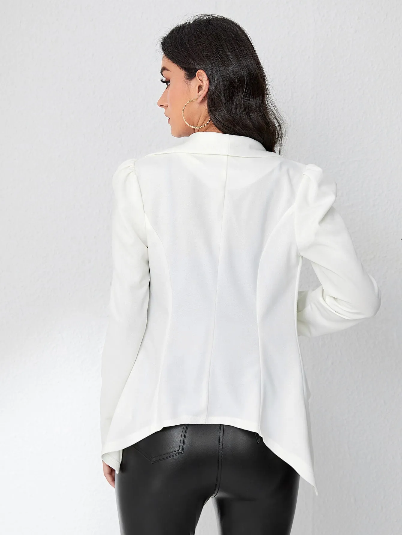 Shawl Collar Gigot Sleeve Asymmetrical Hem Blazer