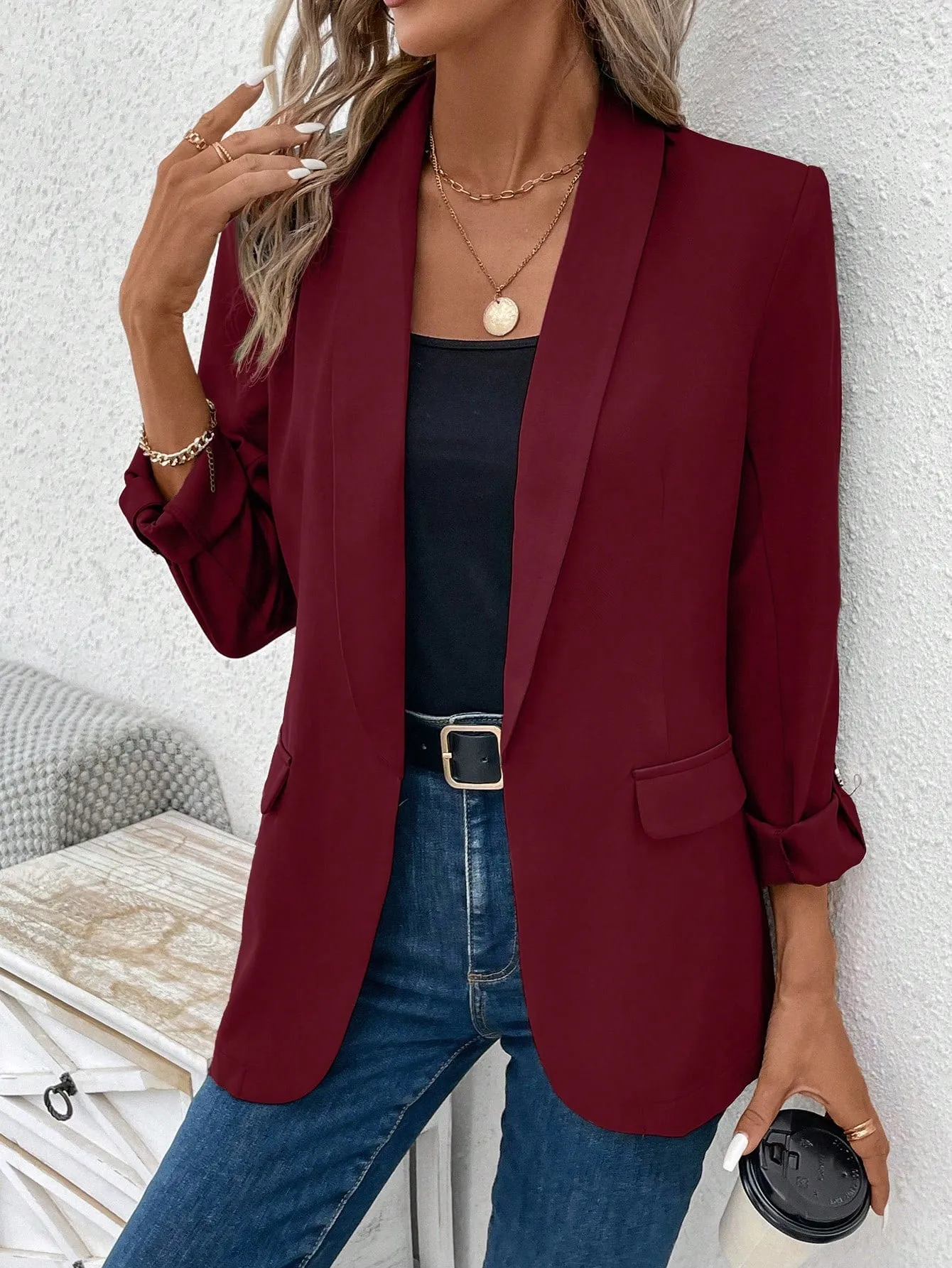 Shawl Collar Open Front Blazer