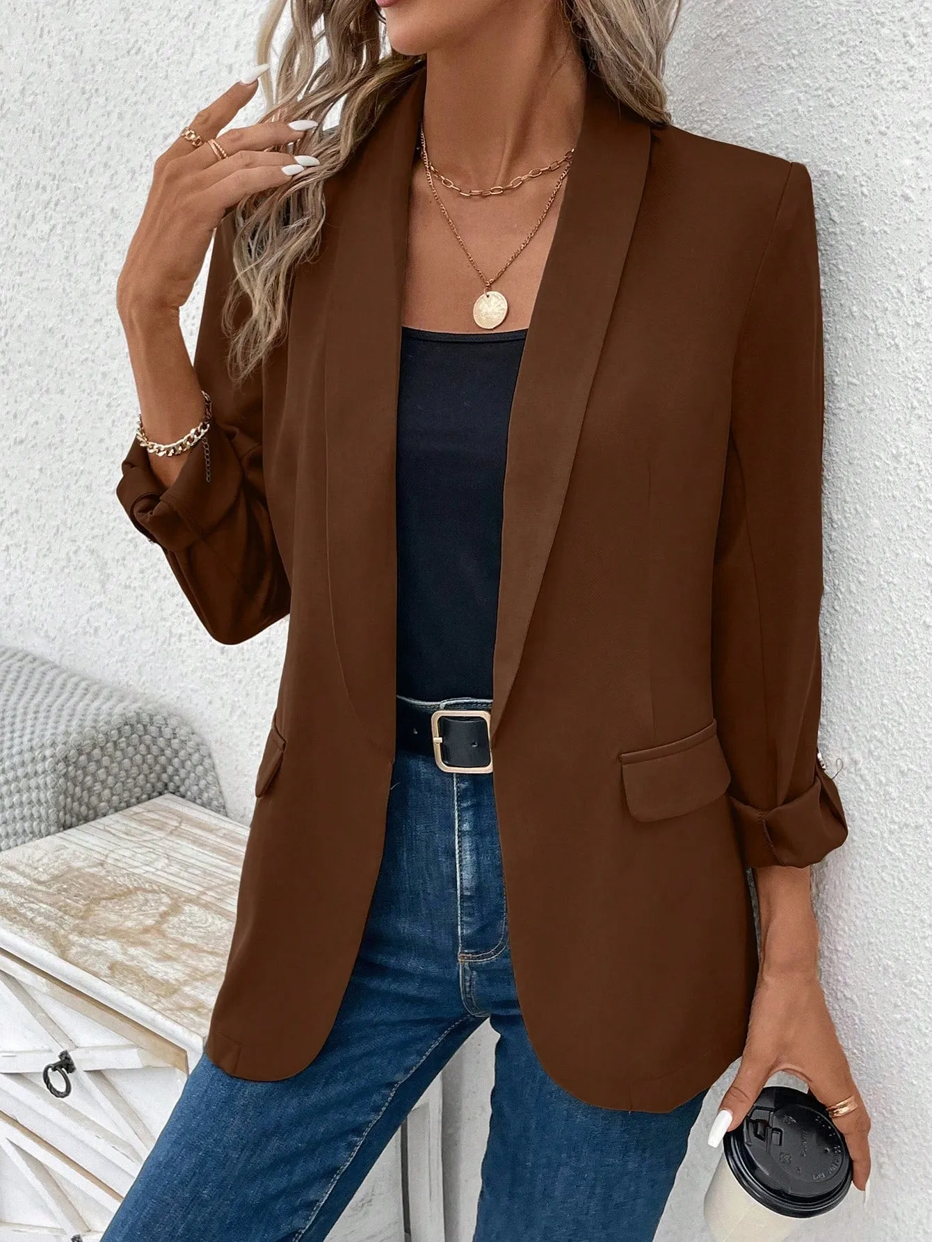 Shawl Collar Open Front Blazer