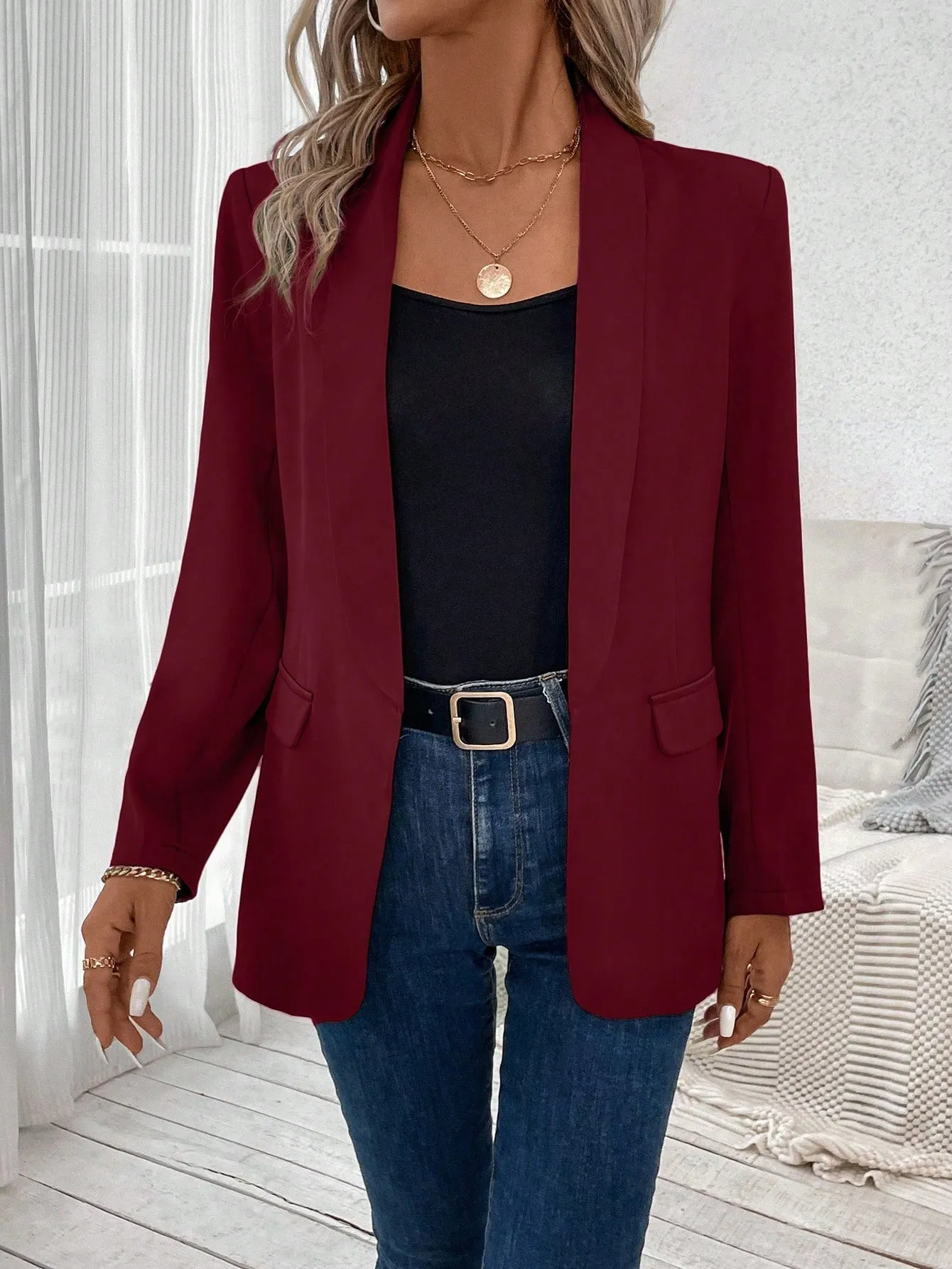 Shawl Collar Open Front Blazer