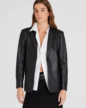 Single-Breasted Leather Blazer