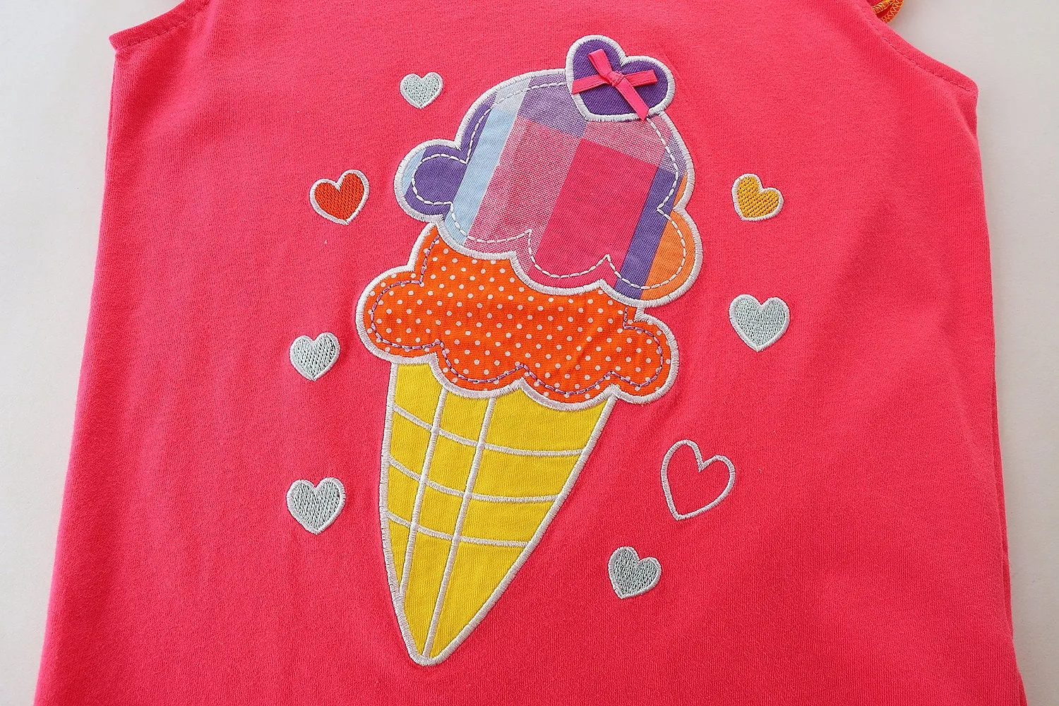 Sleeveless fun Ice Cream and Heart Pattern Girls Dress 2 Piece Set Shorts | Toddler Kid Baby Girl Outfits, Jumpers and Gift Princess Dresses