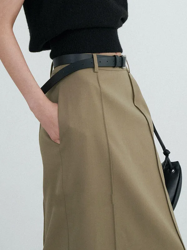 Solid Color Split-Back High Waisted Loose Skirts Bottoms