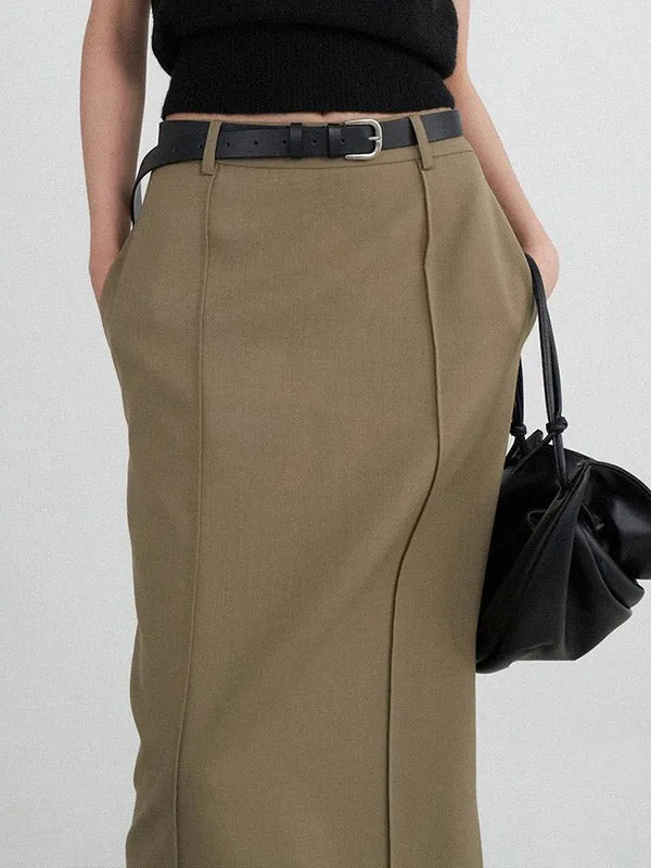 Solid Color Split-Back High Waisted Loose Skirts Bottoms