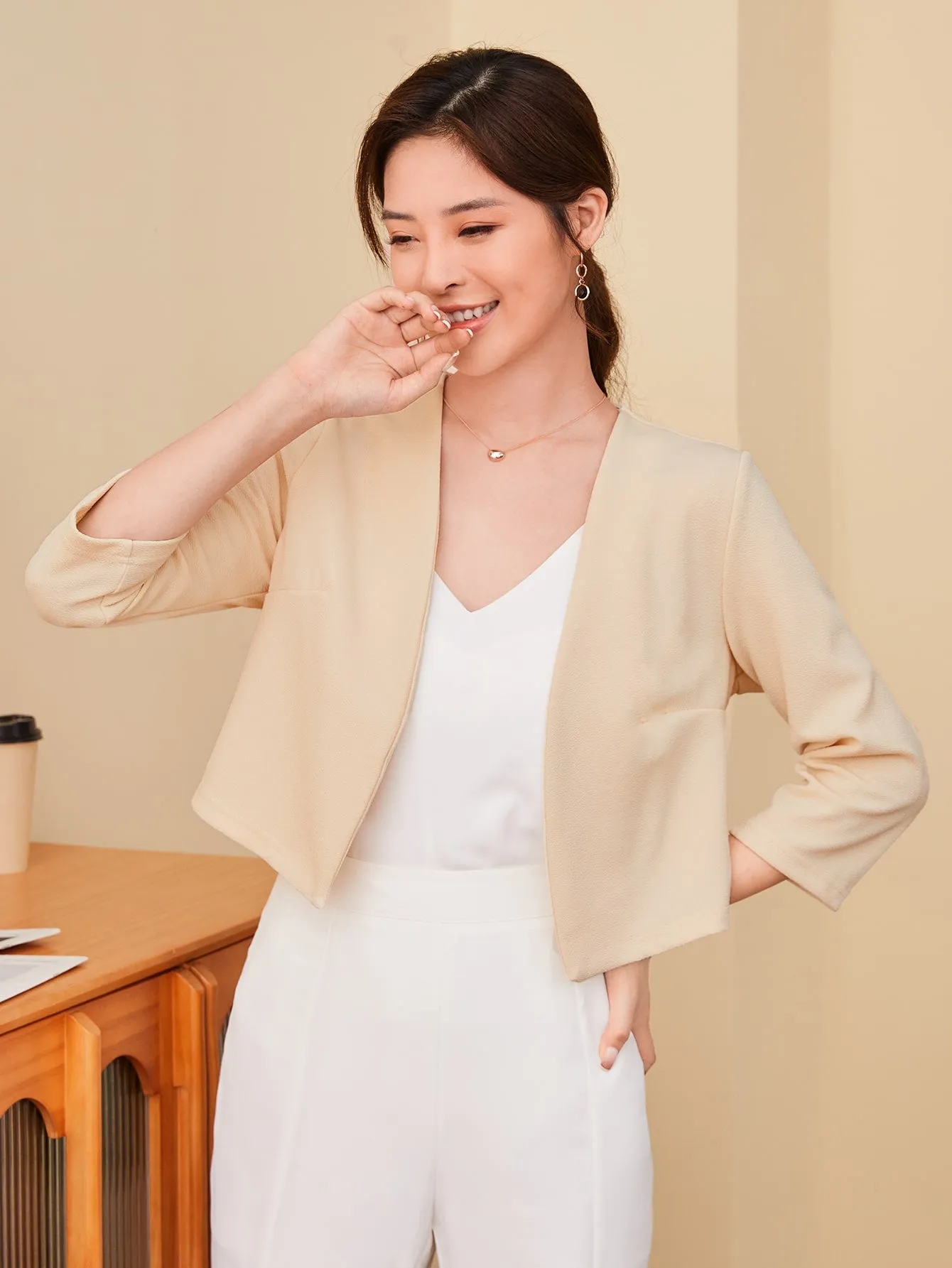 Solid Open Front Blazer