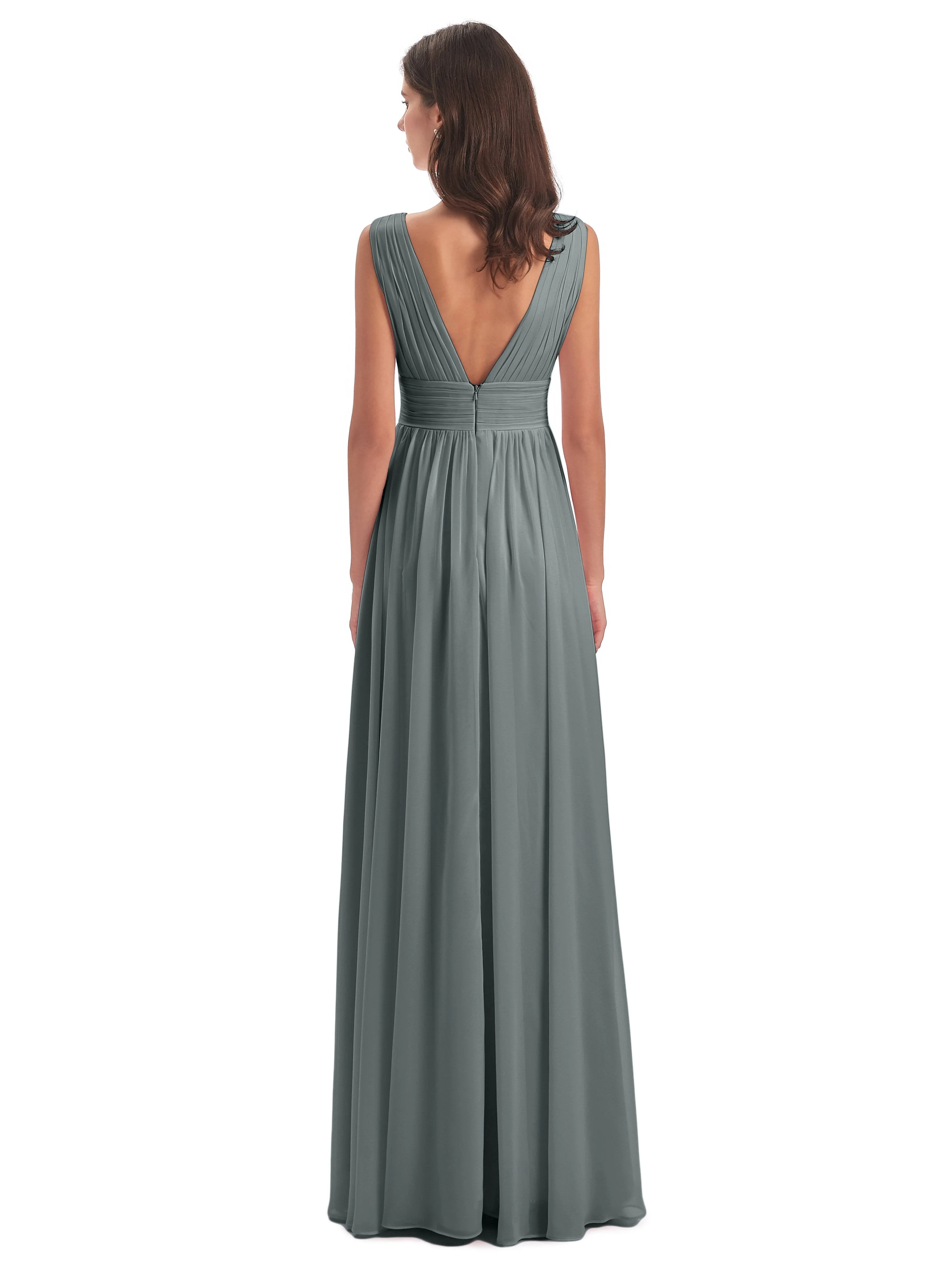 Steel Grey Bridesmaid Dresses Uk Charming Chiffon V Neck Split Long Bridesmaid Dresses