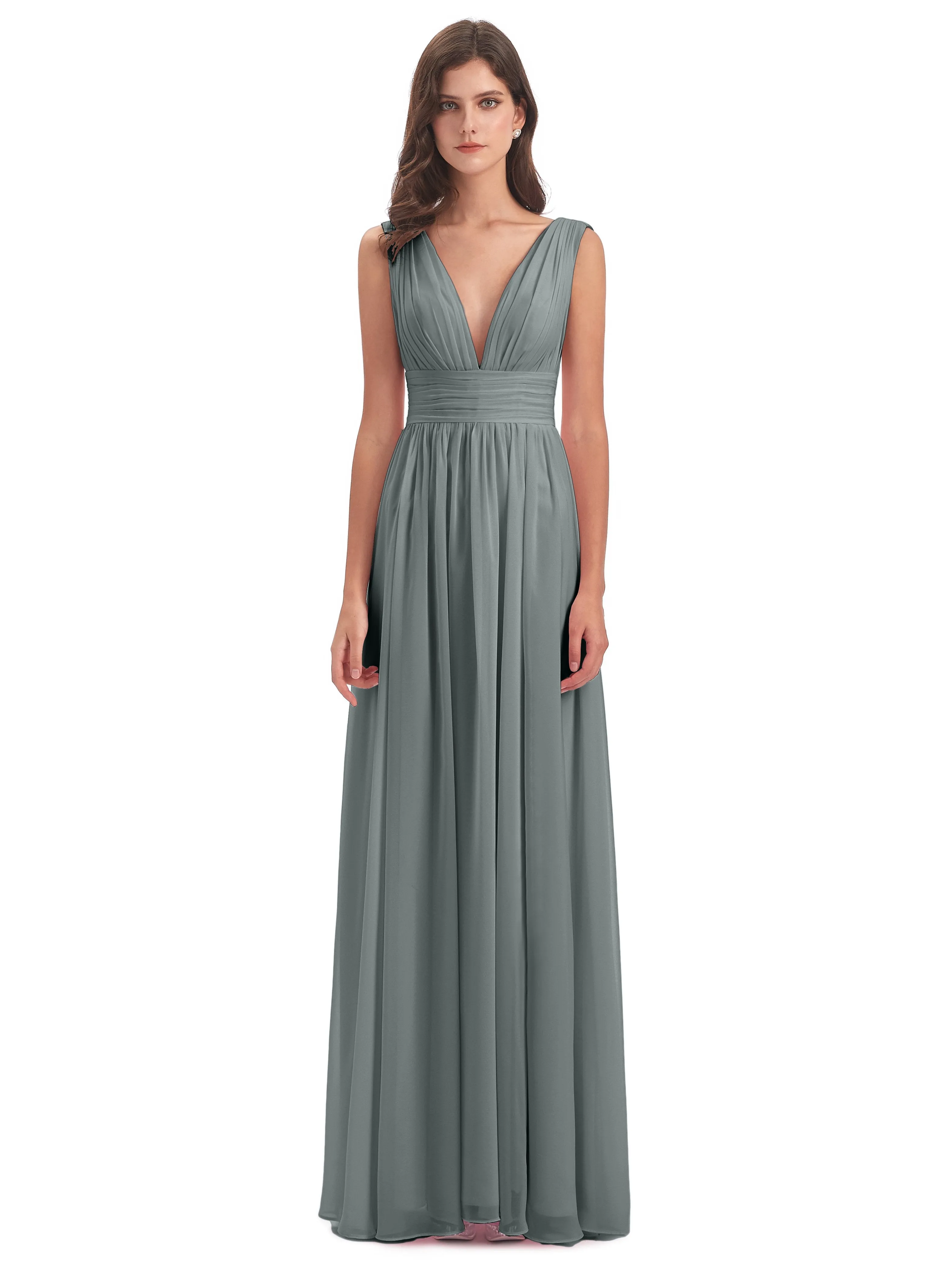 Steel Grey Bridesmaid Dresses Uk Charming Chiffon V Neck Split Long Bridesmaid Dresses