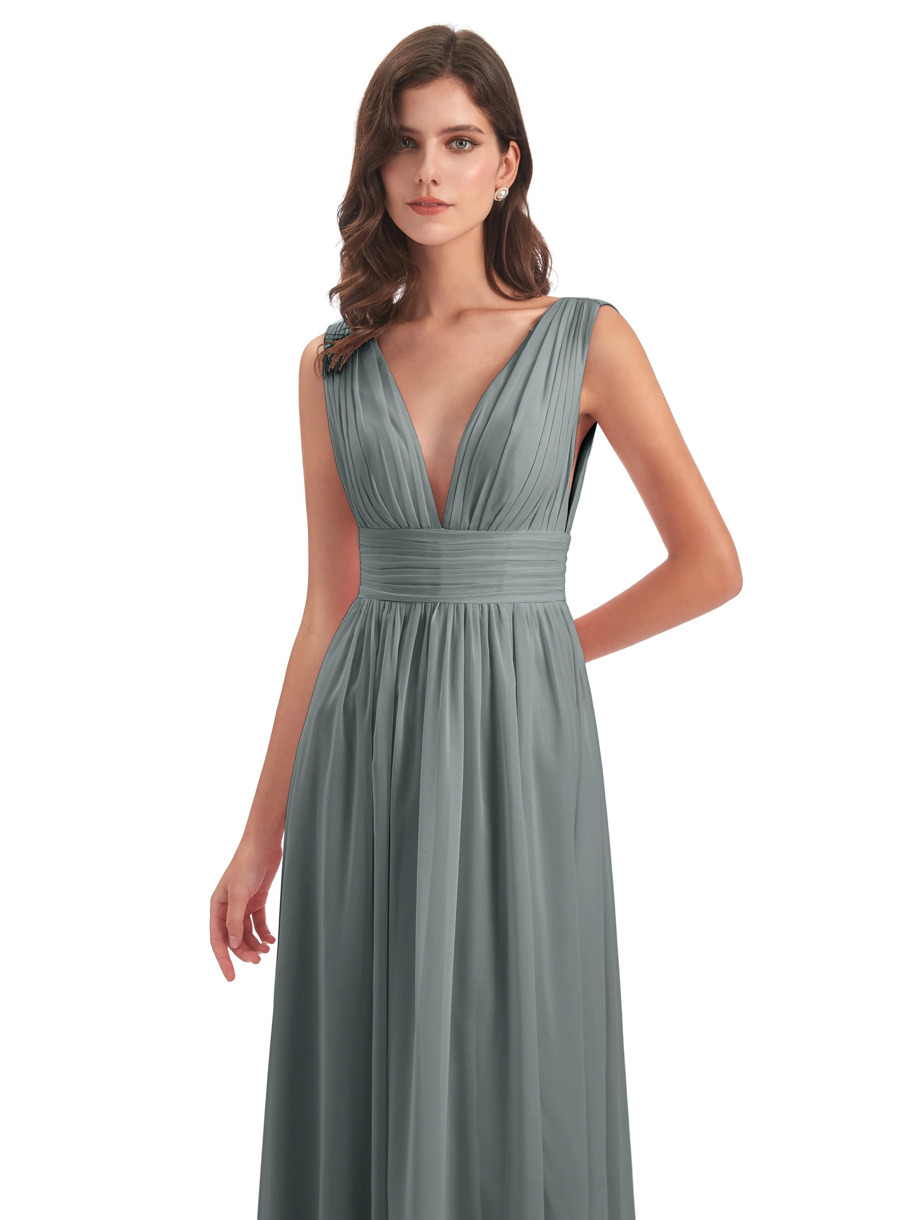 Steel Grey Bridesmaid Dresses Uk Charming Chiffon V Neck Split Long Bridesmaid Dresses