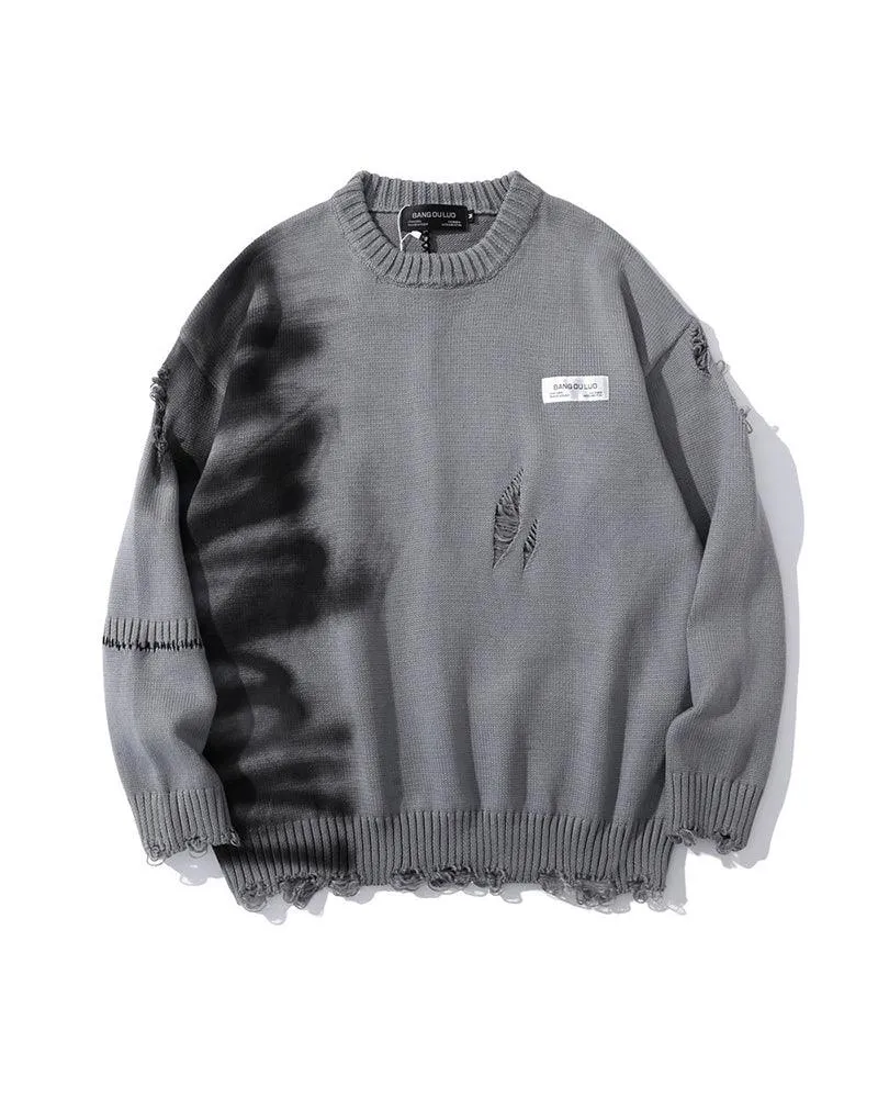 Streetwear Graffiti Tattered Sweater