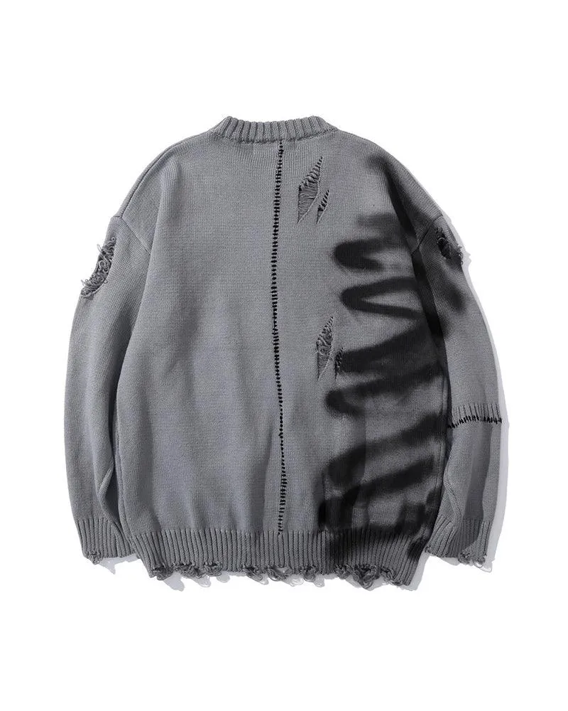 Streetwear Graffiti Tattered Sweater