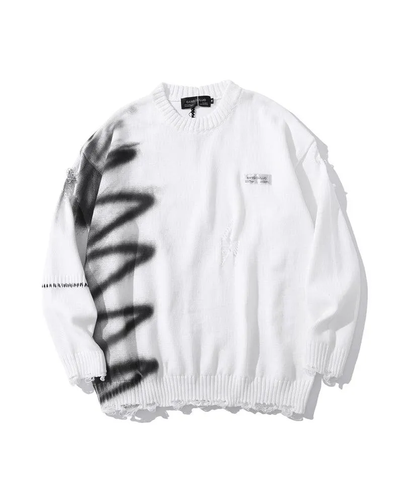 Streetwear Graffiti Tattered Sweater