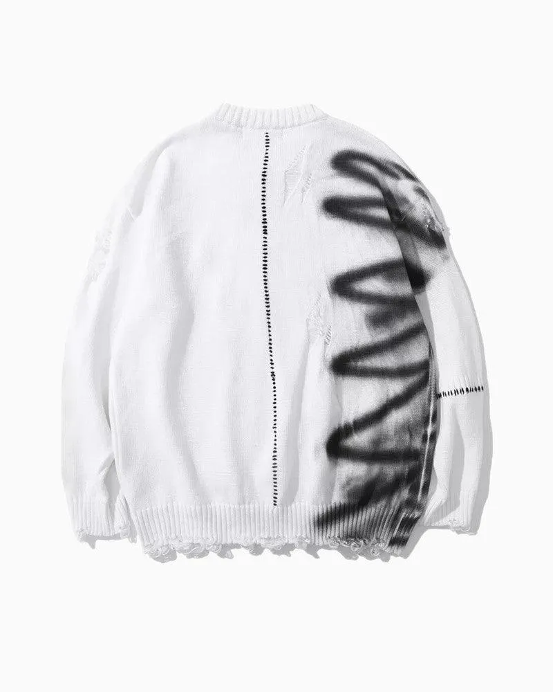 Streetwear Graffiti Tattered Sweater