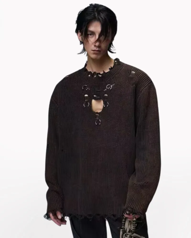 Streetwear Punk Hollow Out Knit Sweater