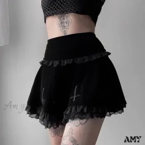 Stylish Skirt Casual Fashion Trim Summer Black Lace Gothic Embroidery Sexy