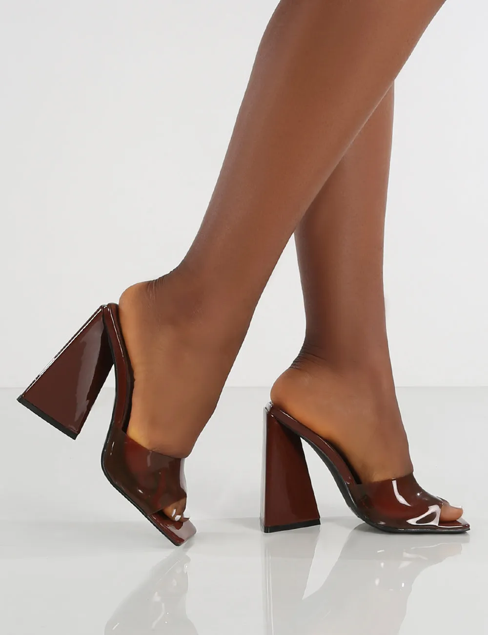 Tammi Chocolate Square Toe Pyramid Heeled Mule