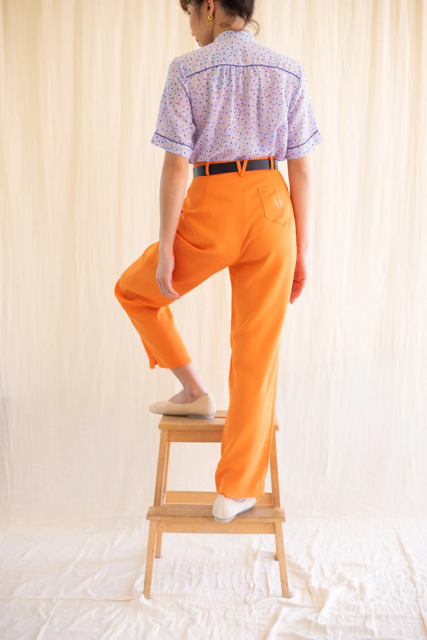 Vintage Chiffon High Waist Orange Trousers