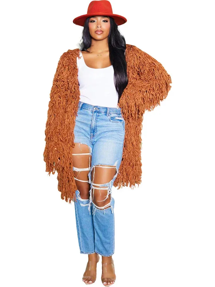 Warm Tassel Loose Long Sleeve Blazer