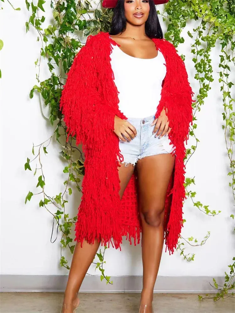 Warm Tassel Loose Long Sleeve Blazer