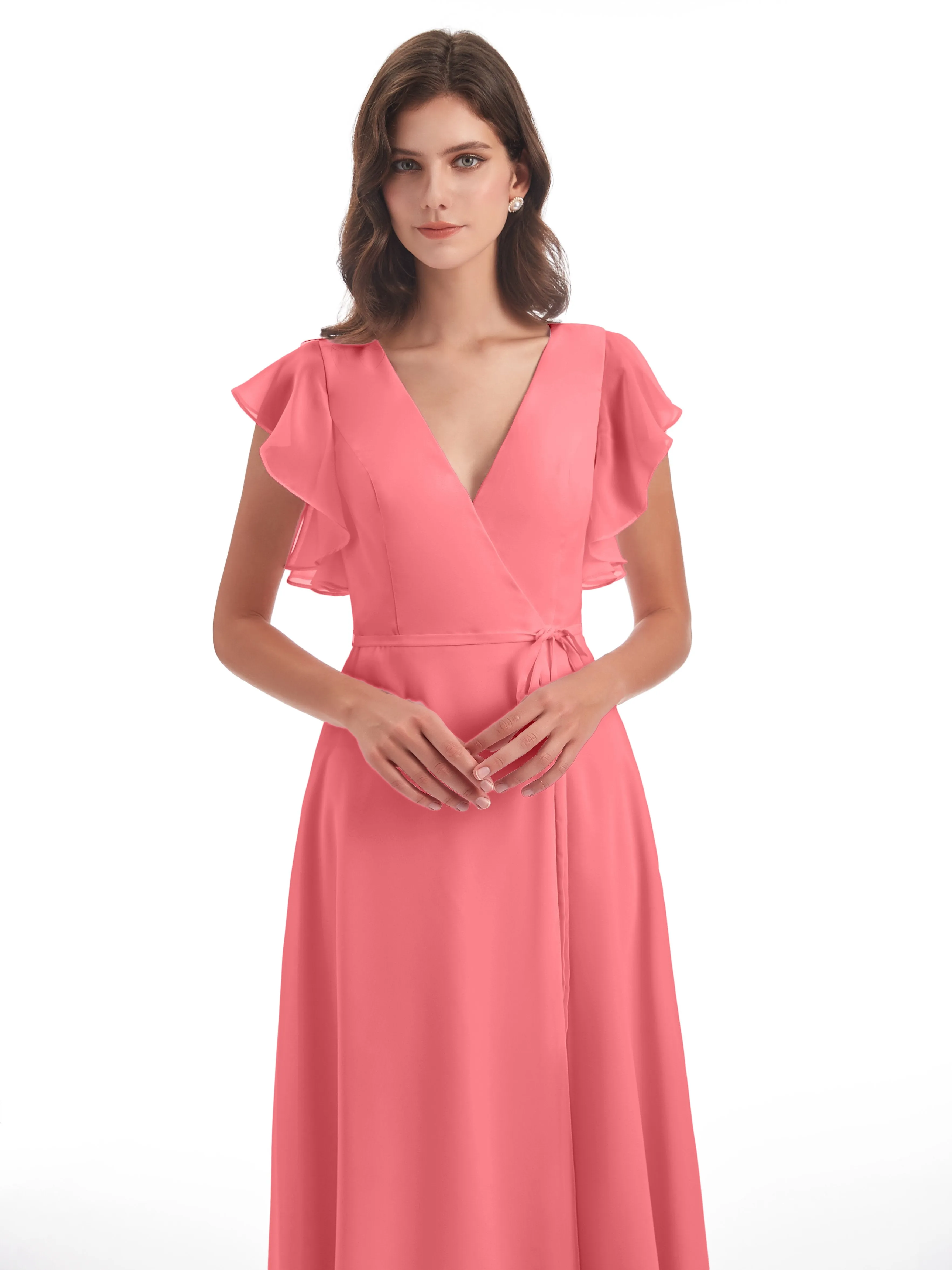 Watermelon Coloured Bridesmaid Dresses Hope Charming V Neck Long Chiffon Bridesmaid Dresses