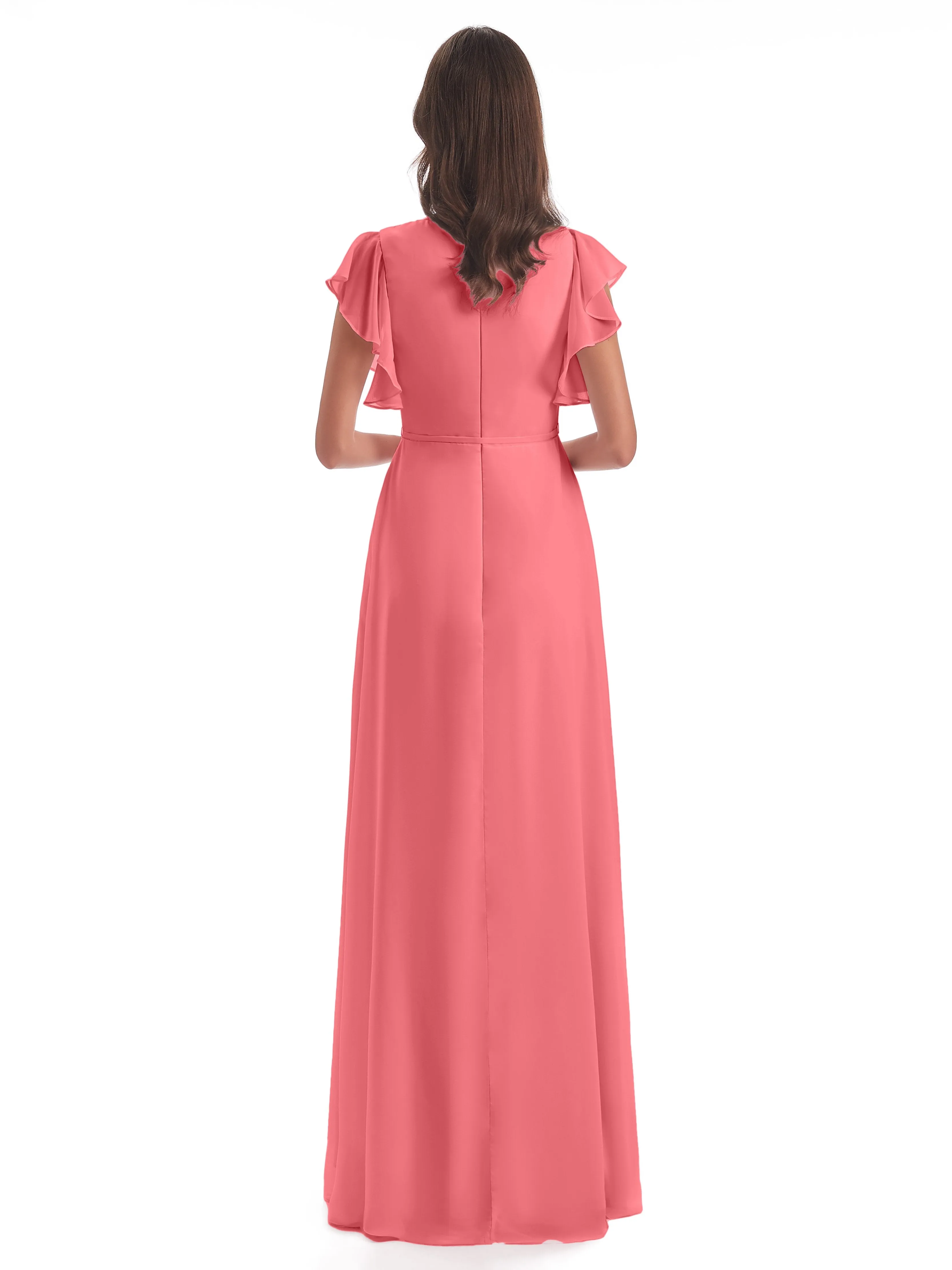 Watermelon Coloured Bridesmaid Dresses Hope Charming V Neck Long Chiffon Bridesmaid Dresses