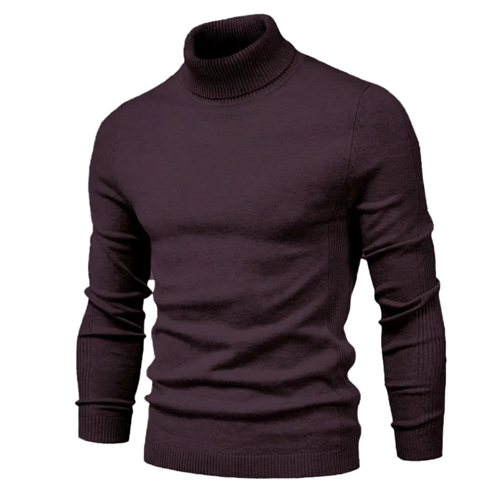 Winter Men Turtleneck Sweater Casual Solid Color Warm