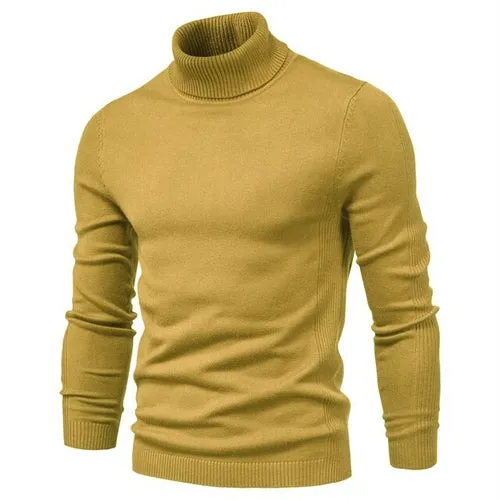 Winter Men Turtleneck Sweater Casual Solid Color Warm